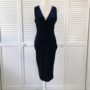 New IRIS Midnight Blue Sparkly V-Neck Dress Size Medium